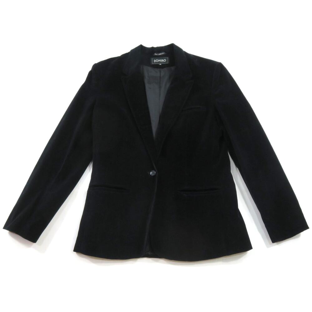 Domino Velvet Velour Sport Coat Blazer Jacket 1 Button Sz 10 Black 1980s